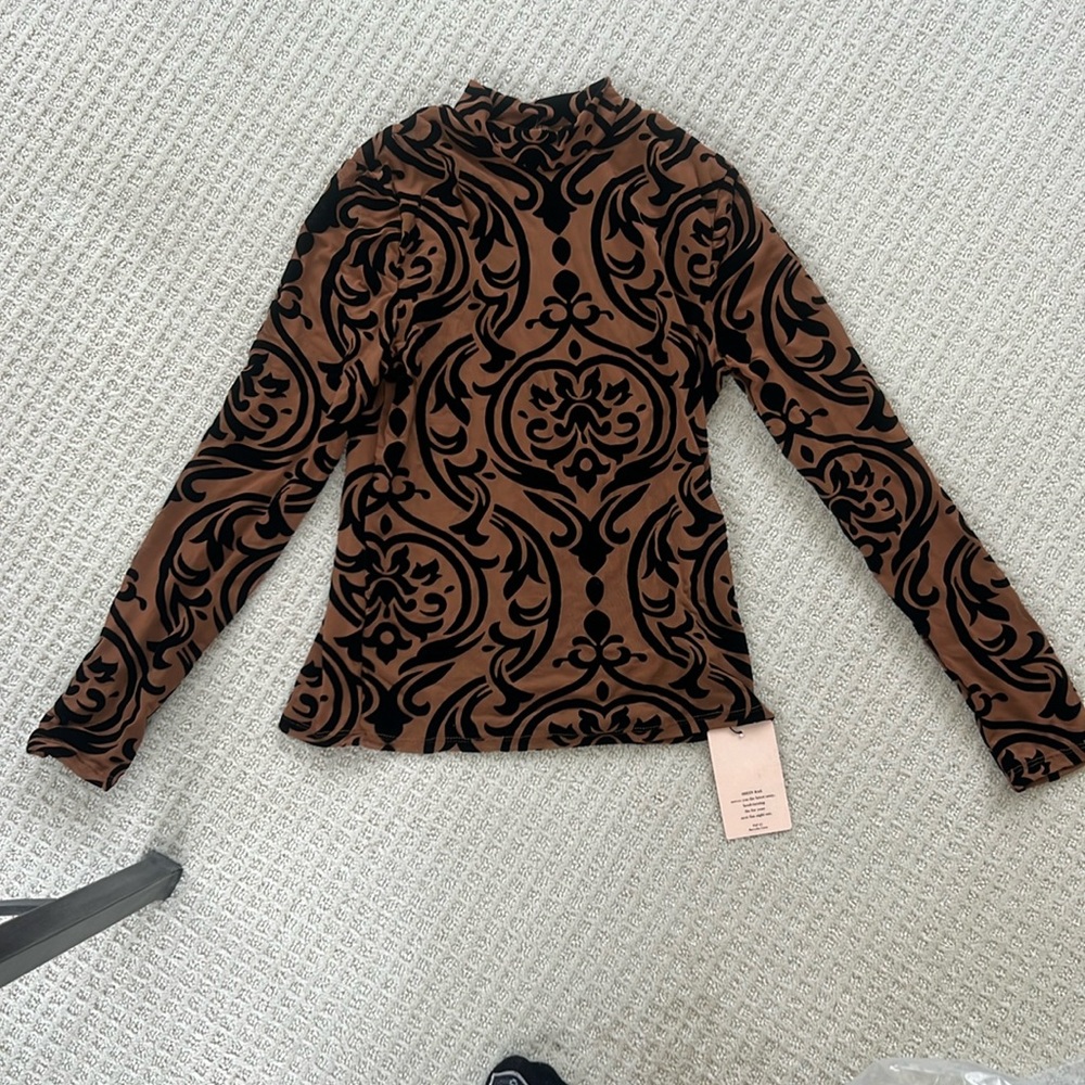 Ladies mesh mock turtleneck & velvet shirt